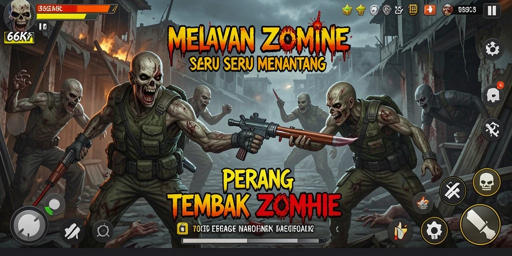 Tampilan antarmuka game Tembak Zombie yang menegangkan dan dinamis.