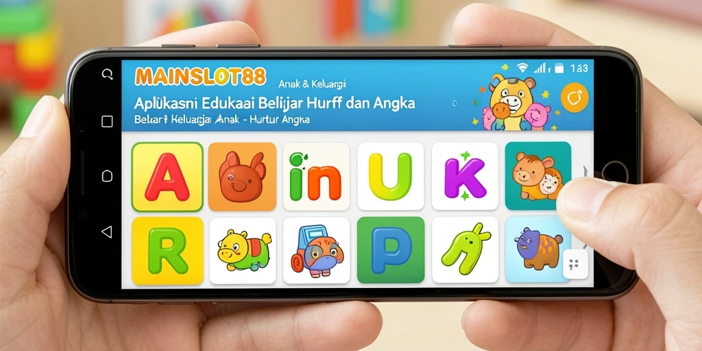 Antarmuka MAINSLOT88 yang ceria dan interaktif untuk belajar huruf dan angka.